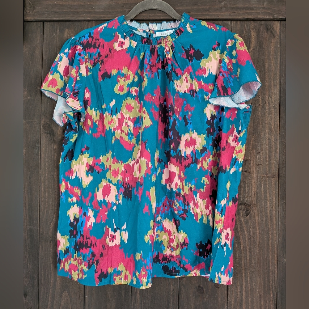 SimpleFun Abstract Flutter Sleeve Blouse – Women’s XL